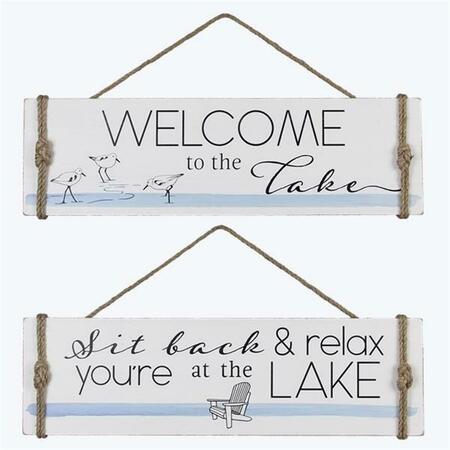 YOUNGS Wood Lake Wall Sign with Nautical Rope Accents, Assorted Color - 2 Piece 21850